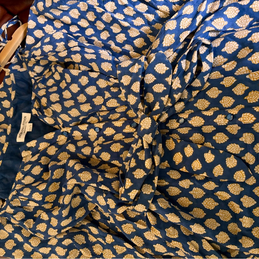 Emerson Fry India Collection Blue Block Print Maxi Dress XS/S Organic Cotton - Picture 5 of 8